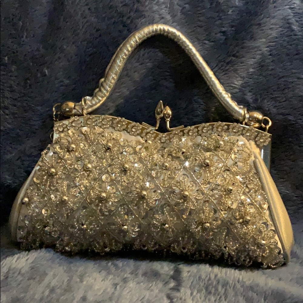 Elegant, Beaded, silver tone, evening bag